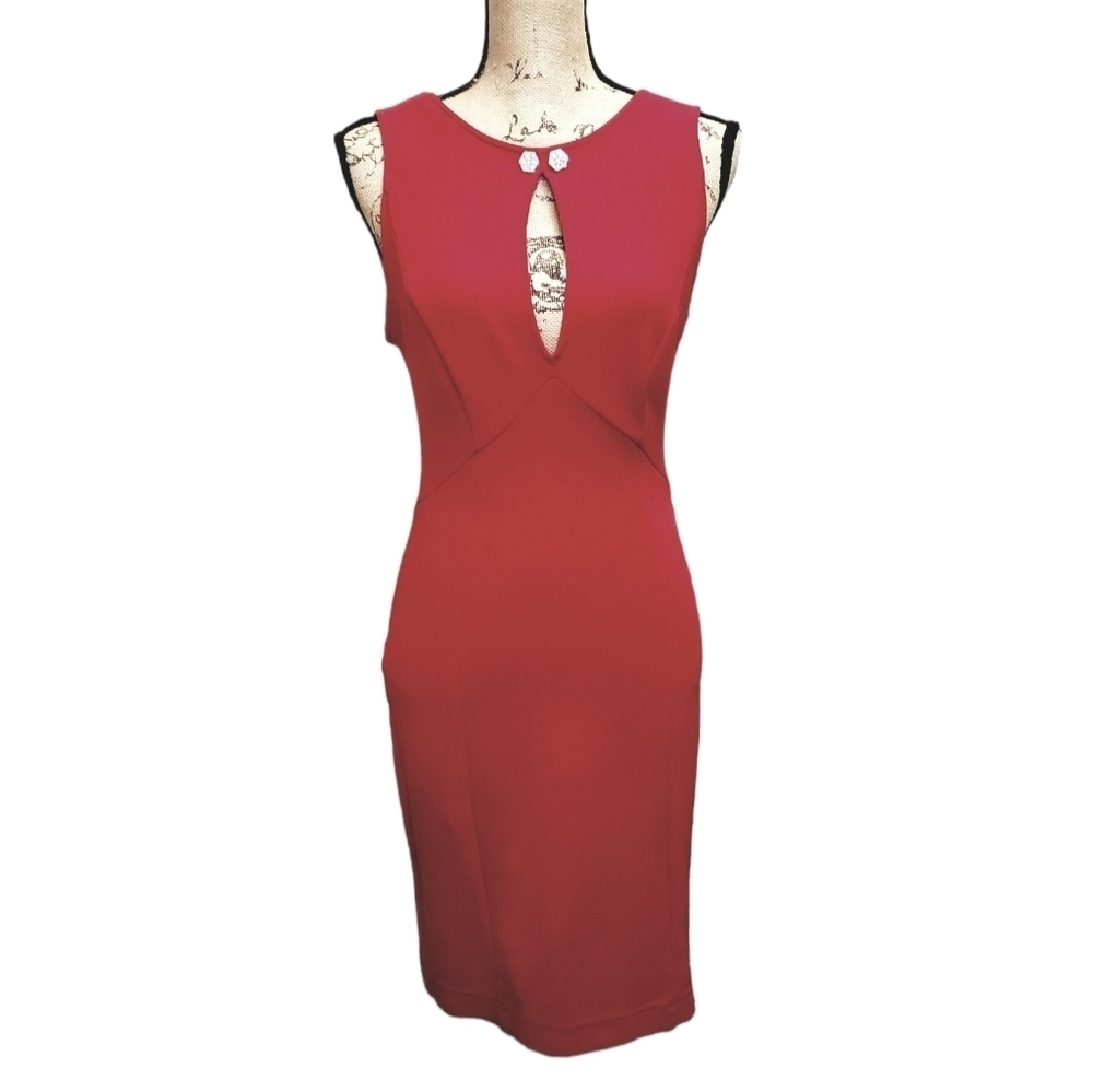 Vintage Tadashi Dress Bodycon Backless Red Midi Dress - Picture 3 of 13